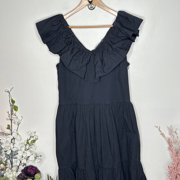 TUCKERNUCK x POMANDER PLACE Jo Ruffled Tiered Midi Dress Black Sz L {AA48} - Picture 2 of 7